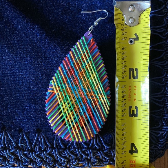 Handmade Balsa wooden large sized teardrop dangle earrings - Picture 5 of 5